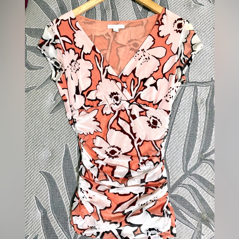 Floral Net fabric short sleeve blouse